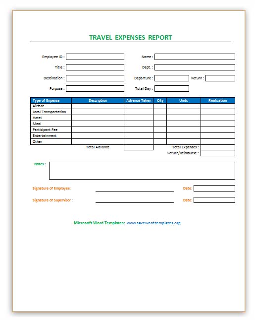 Business Travel Expense Report Template Business Travel Expense Report Template