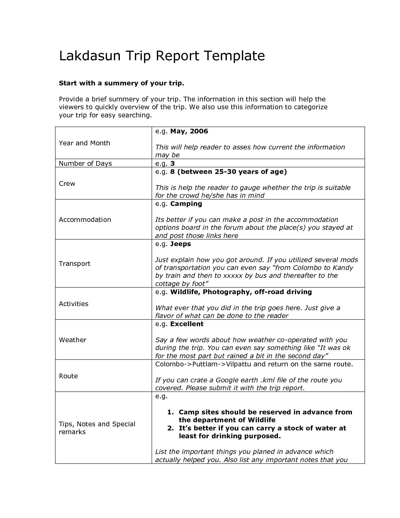 Business Trip Report Template