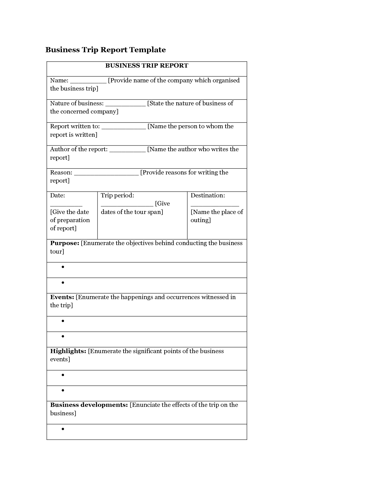 Business Trip Report Template