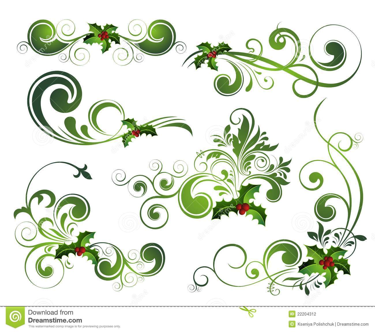 Christmas Holly Clip Art Swirls
