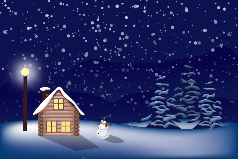 Christmas Night Snow Cartoon