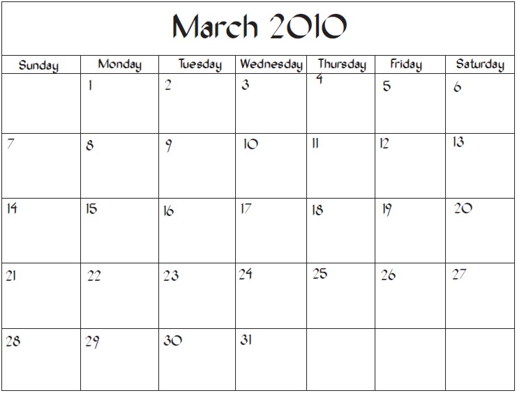 Free Printable Blank Calendar Template