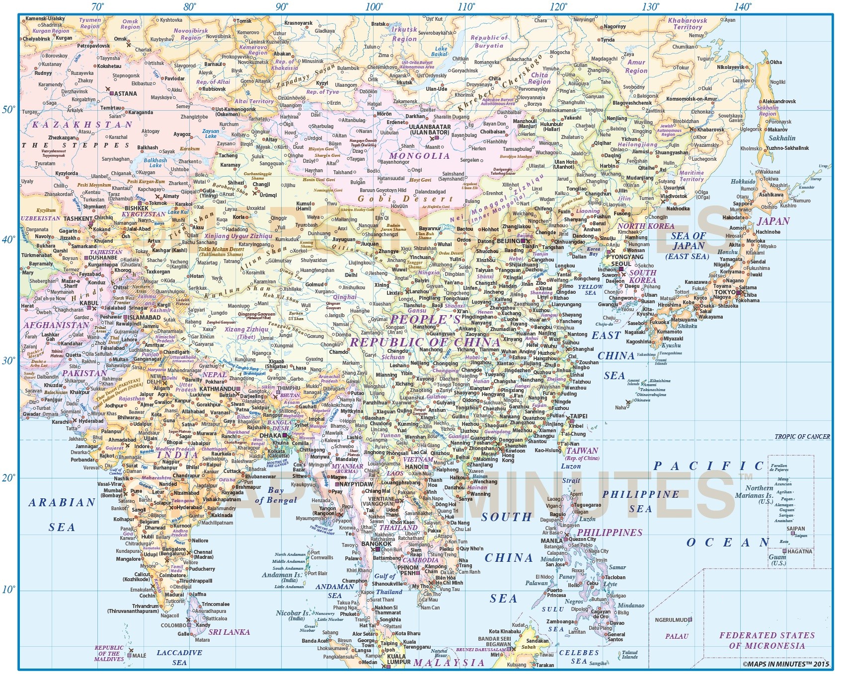 High Resolution Map of East Asia