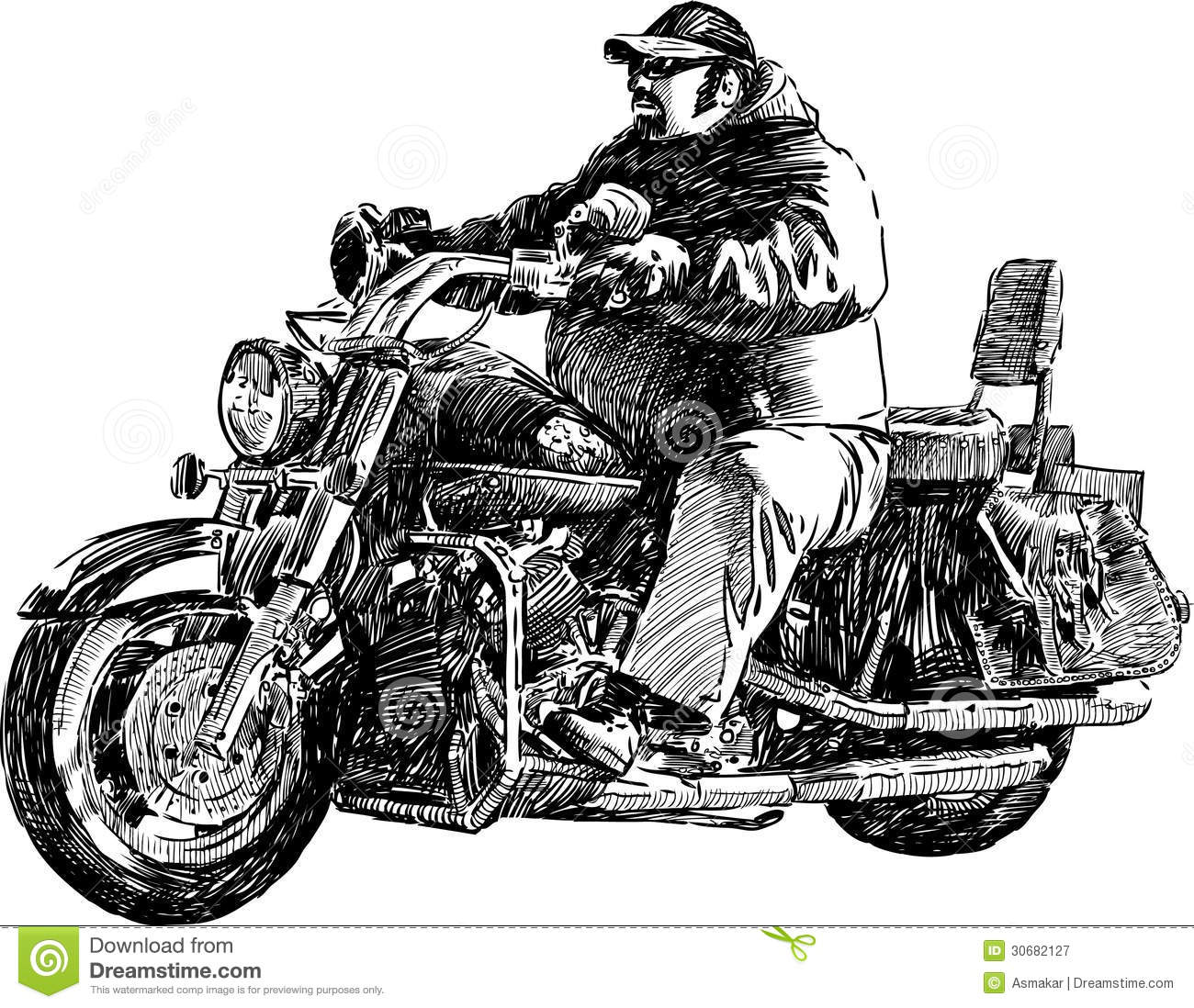 Man Riding Motorcycle Drawing