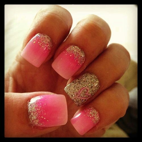 Pink Nails with Glitter
