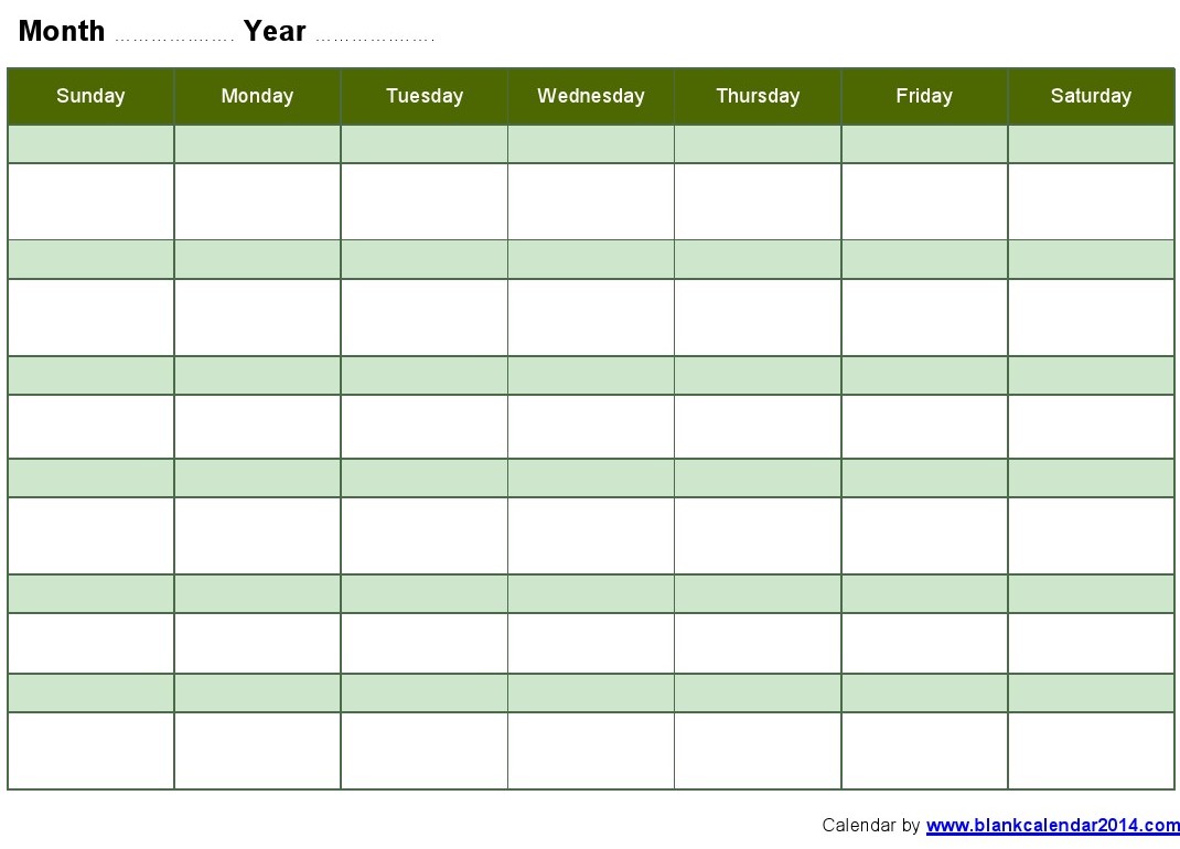 Printable Blank Monthly Calendar Template