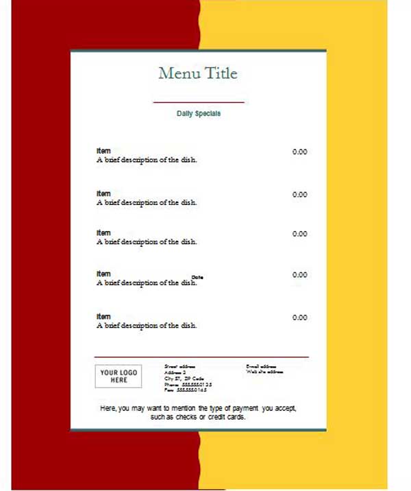 Restaurant Menu Templates Free Download