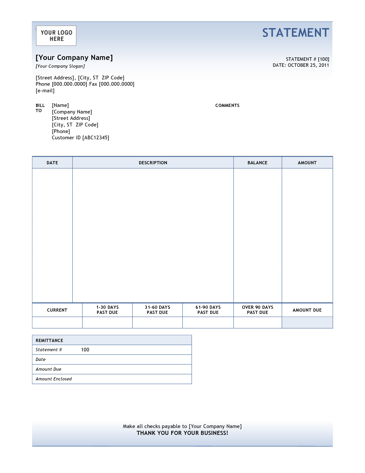 Sample Billing Statement Template