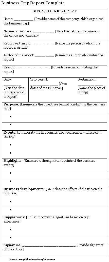 Sample Business Trip Report Template