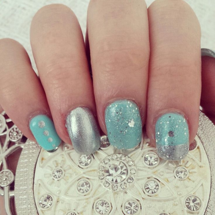 Turquoise and Silver Nail Art