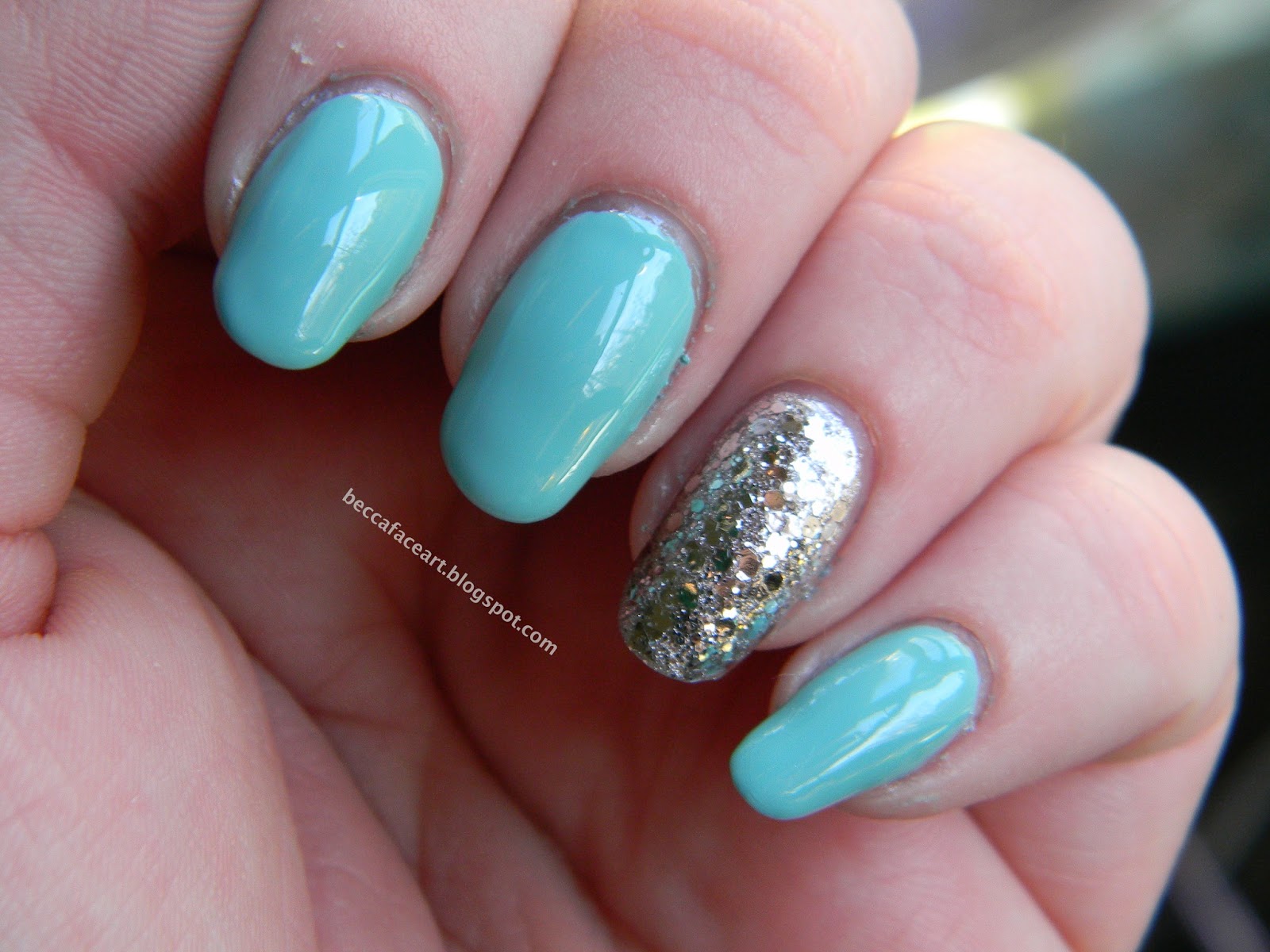 Turquoise and Silver Nail Art