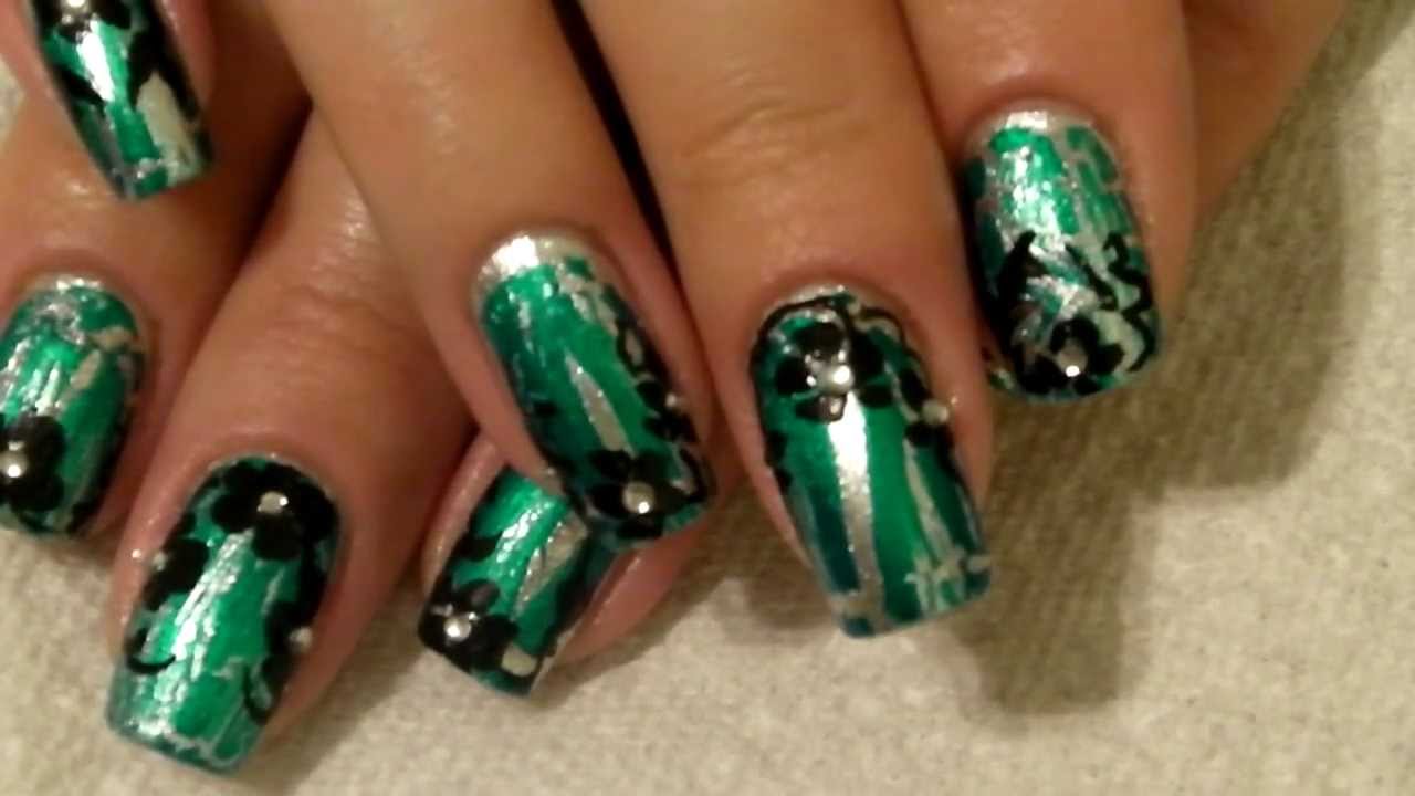 Turquoise and Silver Nail Design