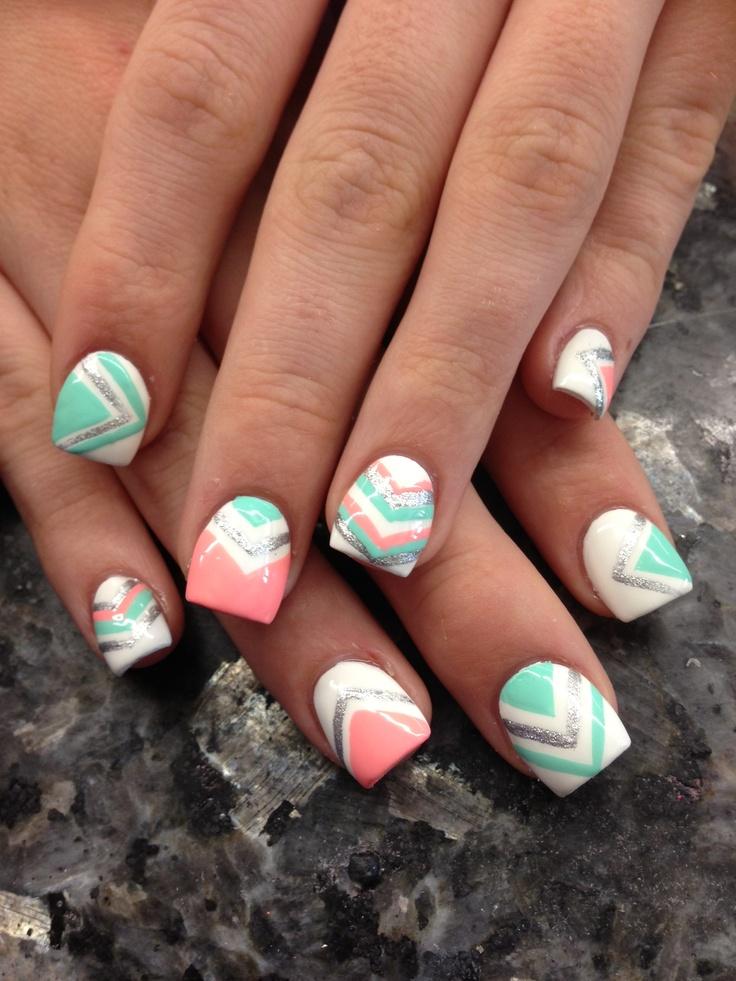 Turquoise and White Nail Designs