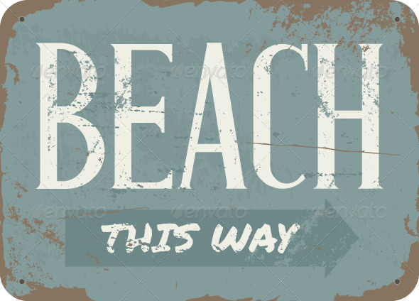 Vintage Metal Sign Beach