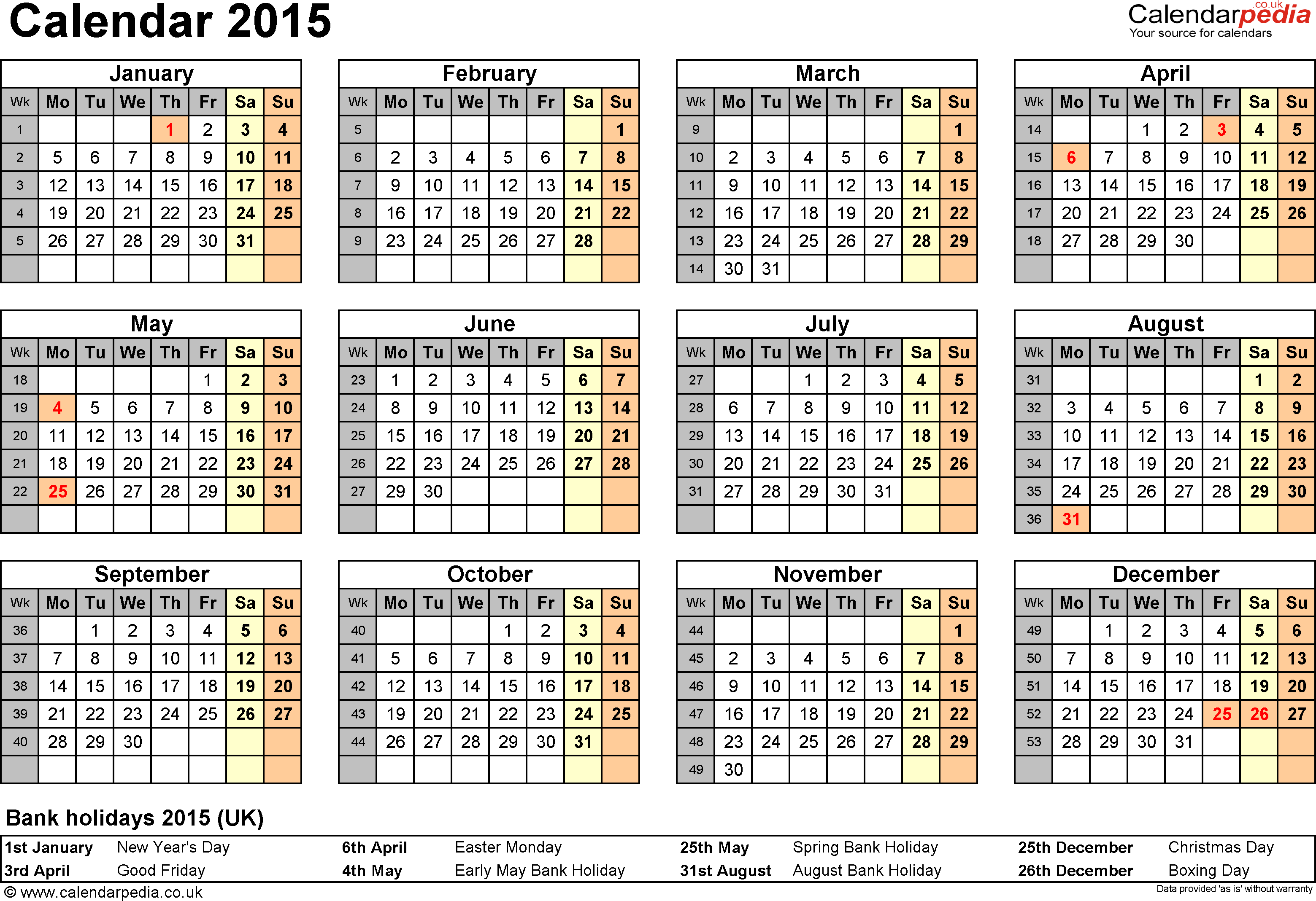 2014 2015 Excel Calendar Template
