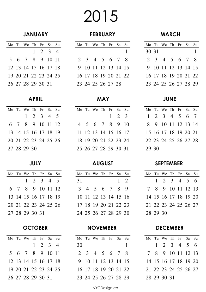 2015 Calendar Printable Free