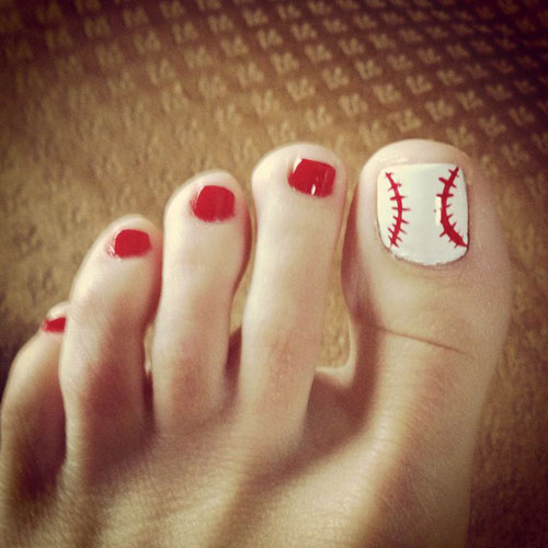 Baseball Toe Nail Art