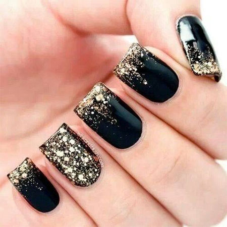 Black and Gold Glitter Nails Black and Gold Glitter Nails
