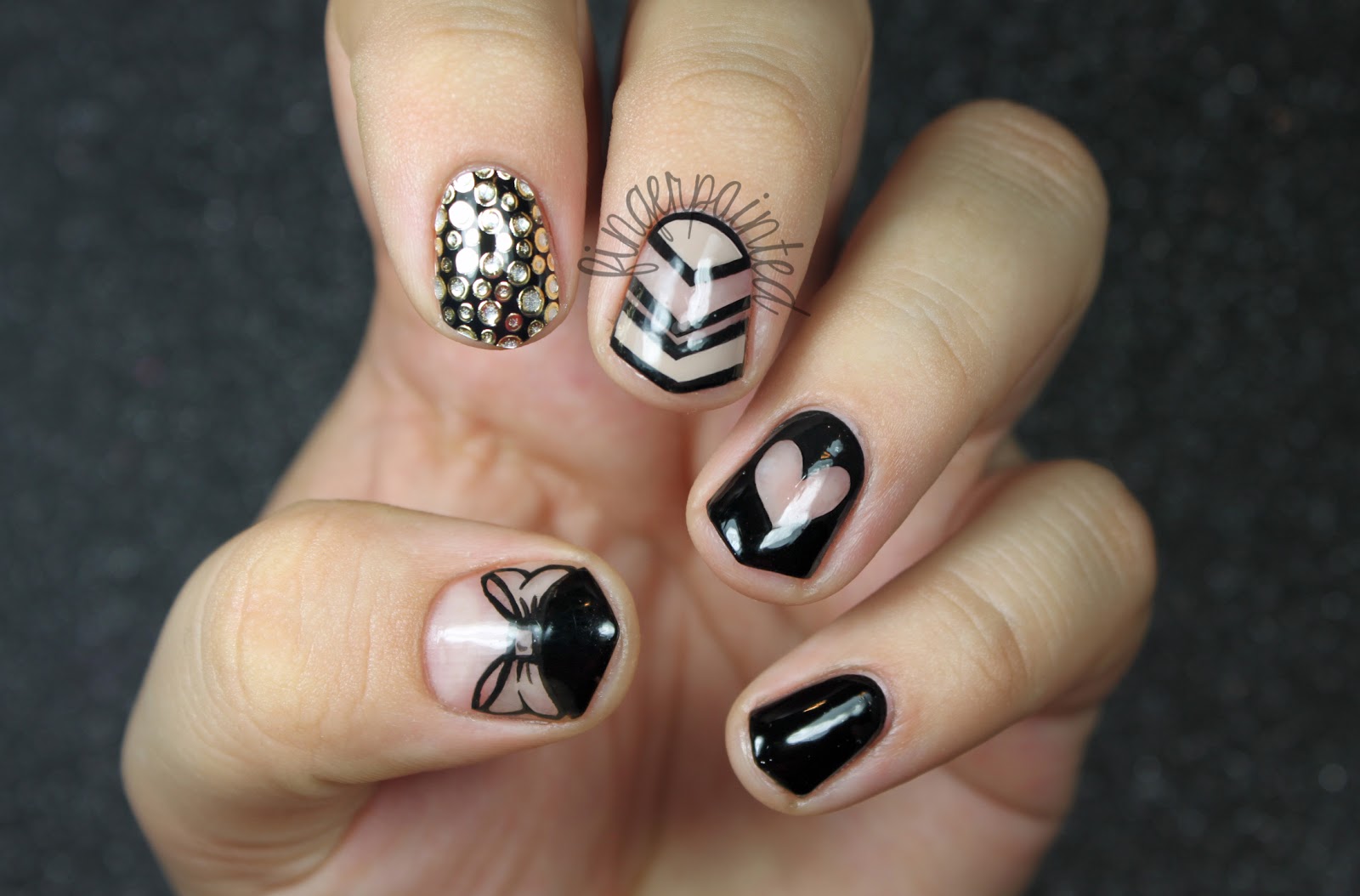 Black Nails with Design