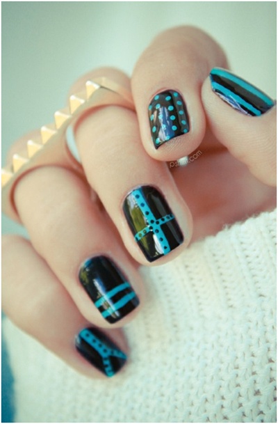 Blue and Black Nail Polish Designs