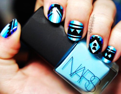 Blue and Black Nails Art Design