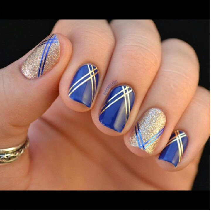 Blue and Gold Nail Art
