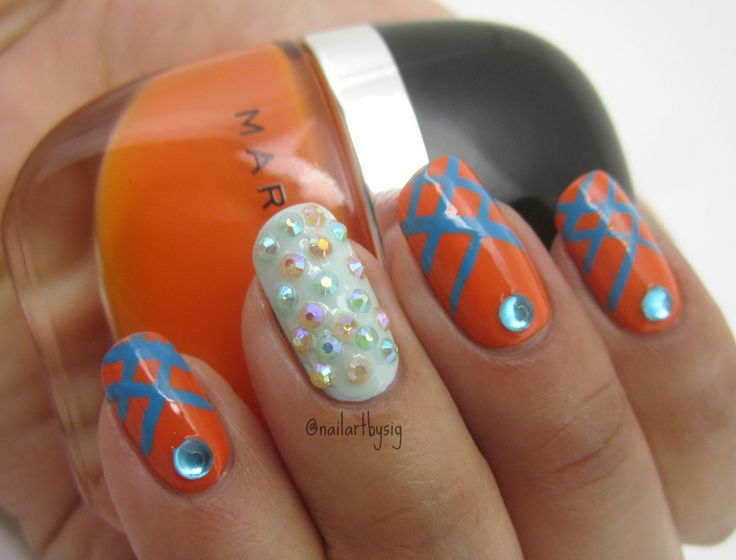 Blue and Orange Nail Art