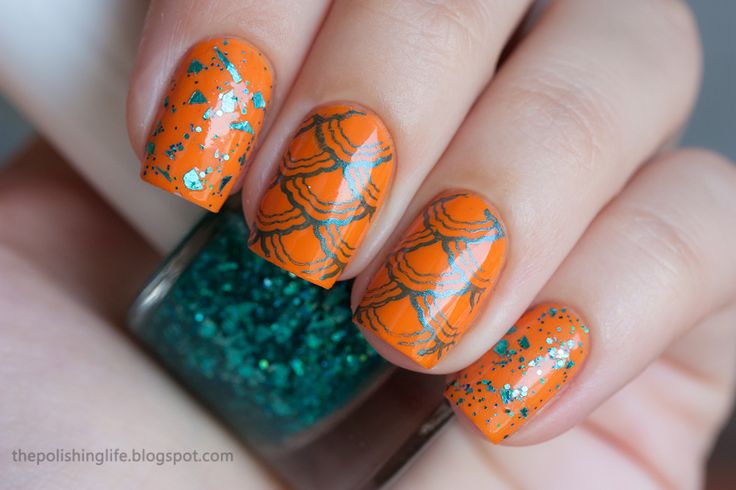 Blue and Orange Nail Art