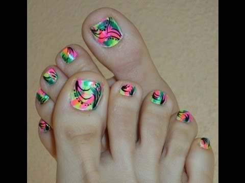 Bright Neon Color Toe Nail Designs