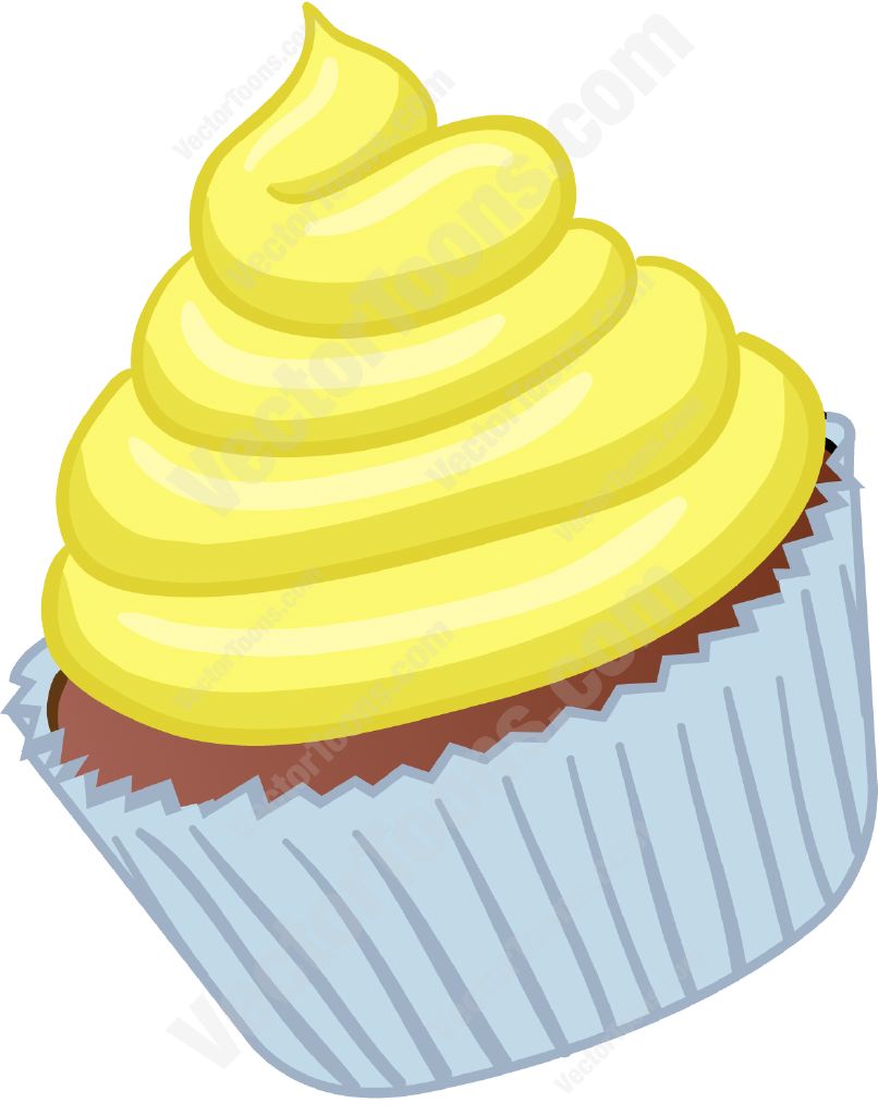 Cartoon Cupcake with Yellow Frosting