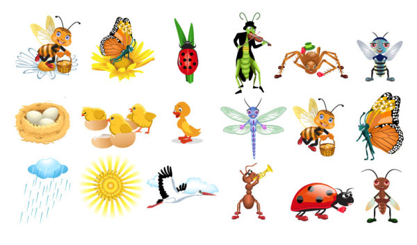 Cute Cartoon Bugs and Insects