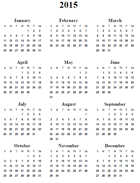 Free Printable Com Yearly Calendars 2015