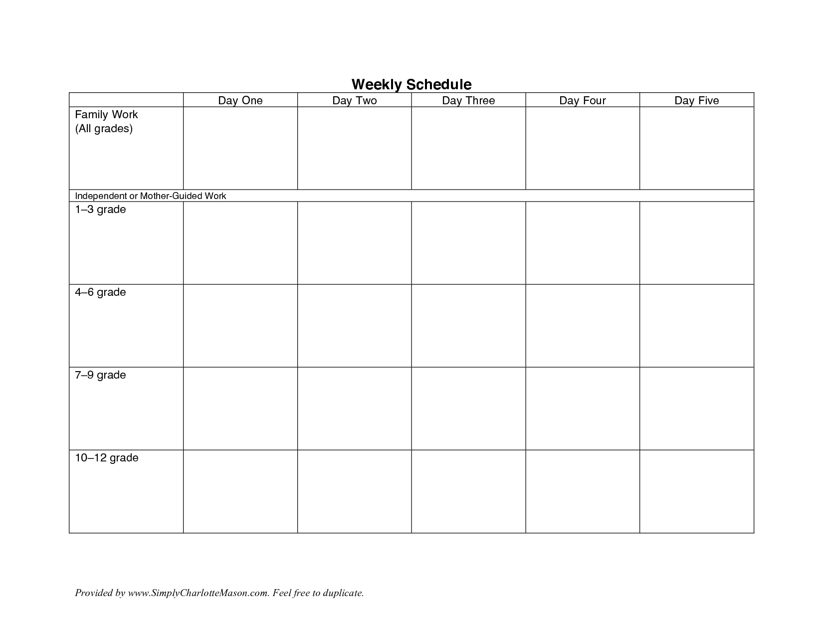 Free Weekly Work Schedule Template