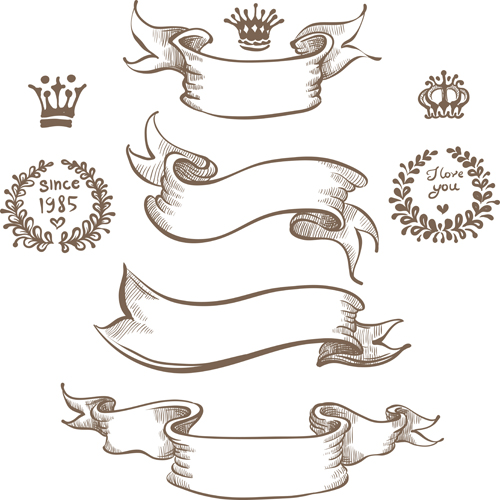 Hand Drawn Vector Ribbons Free