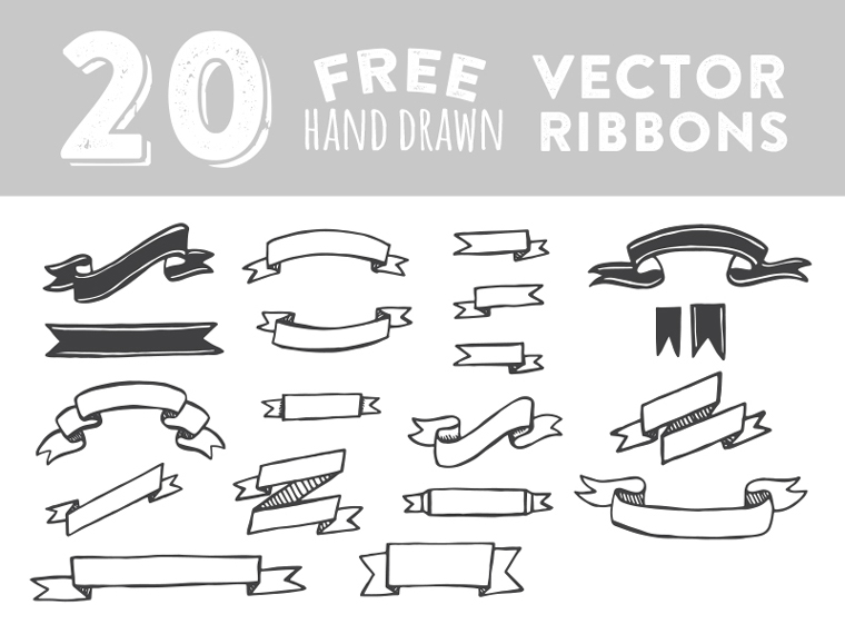 20 Hand Drawn Ribbon Vector Images