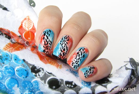 Nail Designs with Orange and Blue