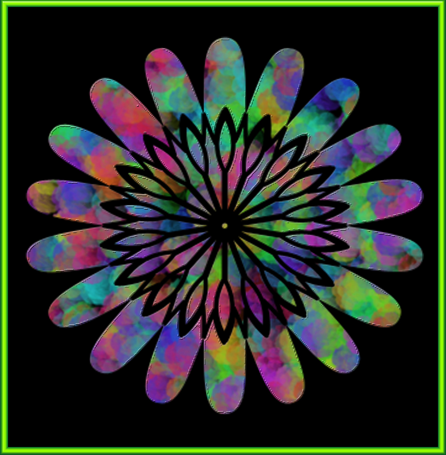 Neon Green PNG Frames with Flowers
