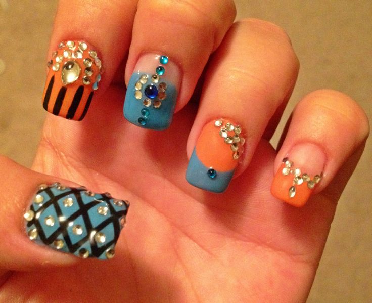 Orange and Blue Nail Design