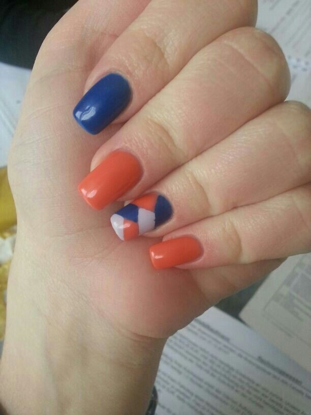 Orange and Blue Nail Design