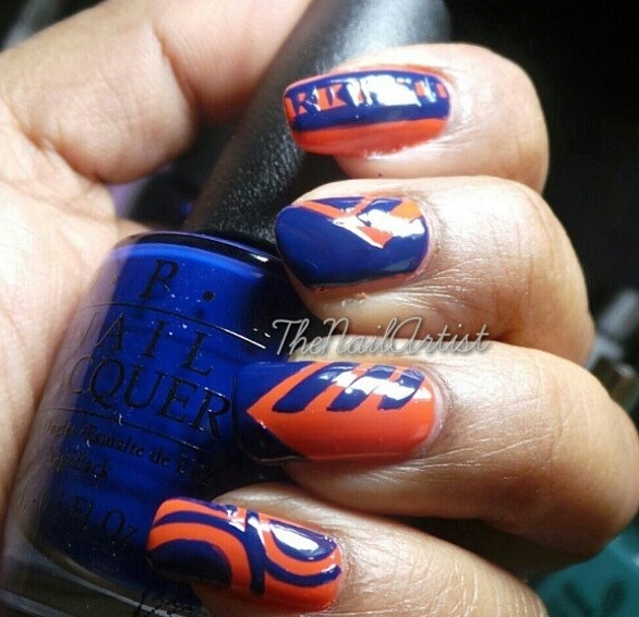 Orange and Blue Nail Design