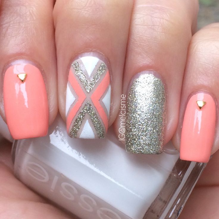 Peach and White Nail Designs Peach and White Nail Designs