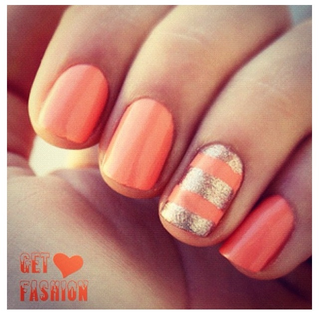 Peach Glitter Nail Design Peach Glitter Nail Design