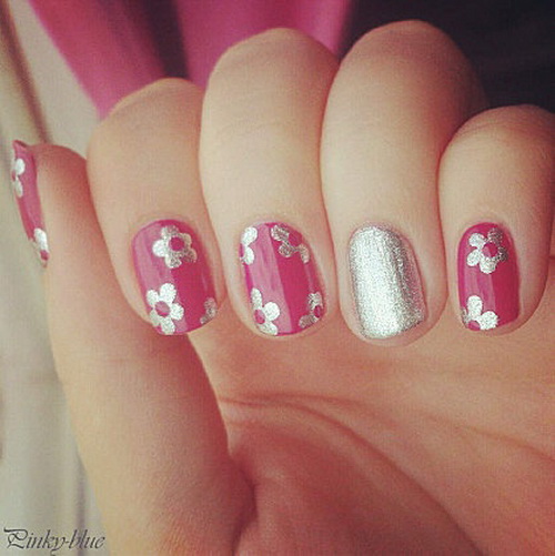 Pink and Silver Nail Art Designs