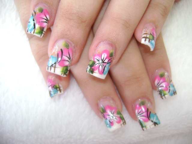 Pink Flower Nail Design