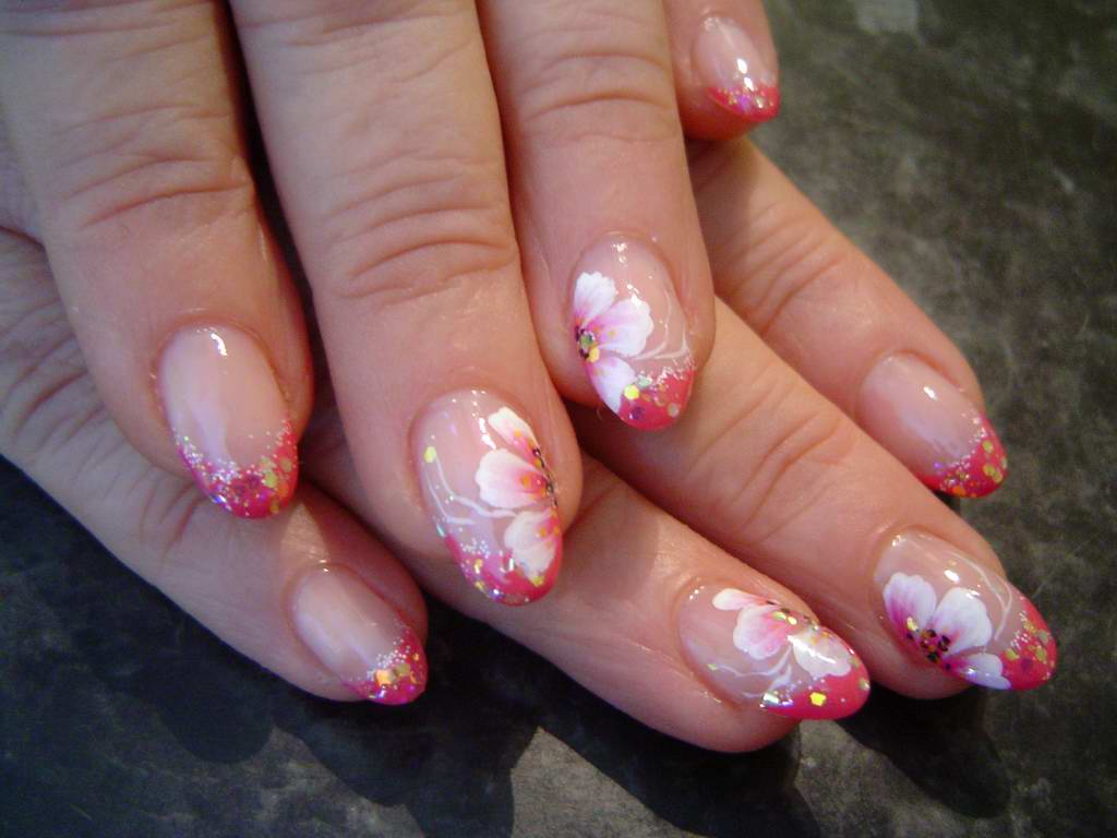 Pink Flowers Nail Art Design
