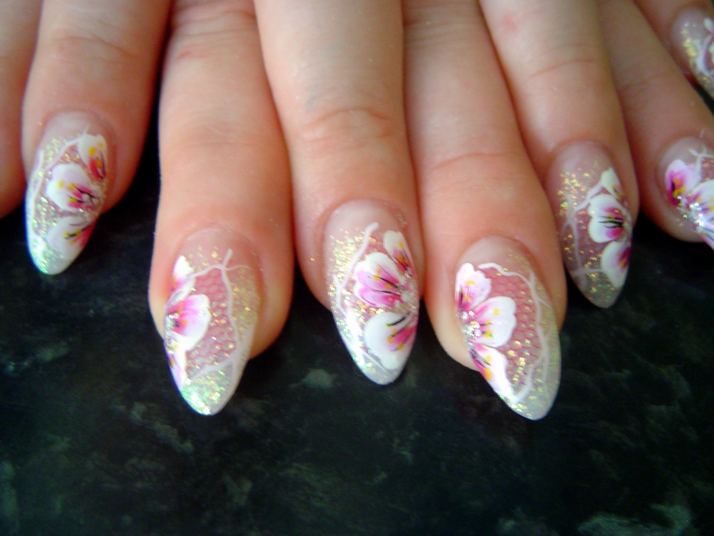 Pink Flowers Nail Art Design