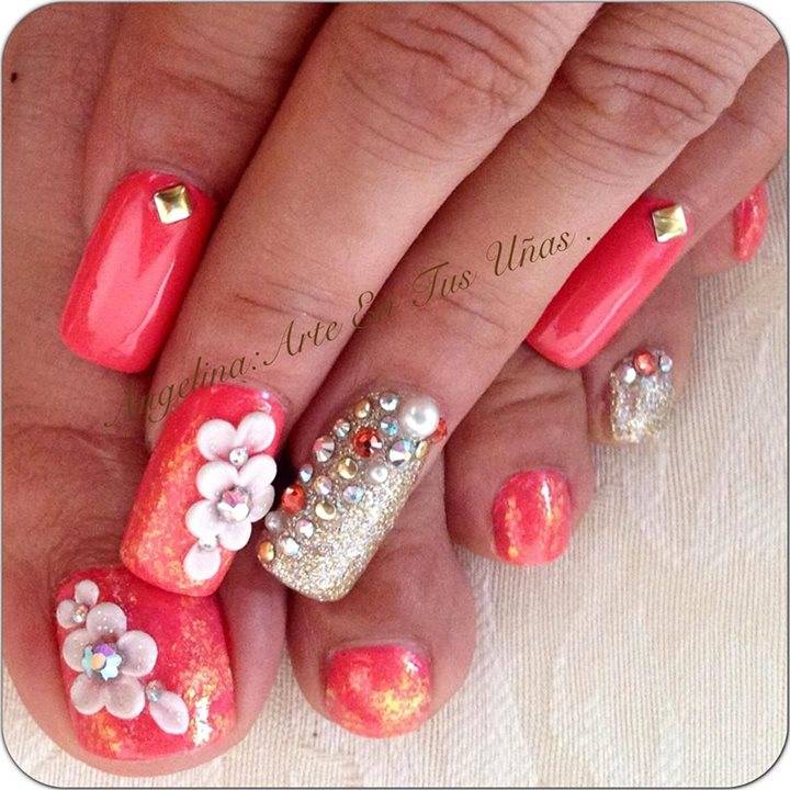 Pink White Nails with Design