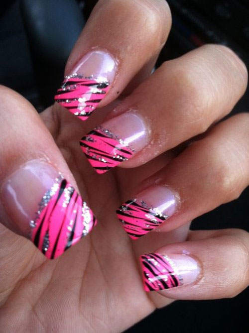 Pink Zebra Acrylic Nail Designs