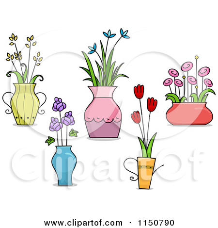 Pot with Flower Designs Drawings
