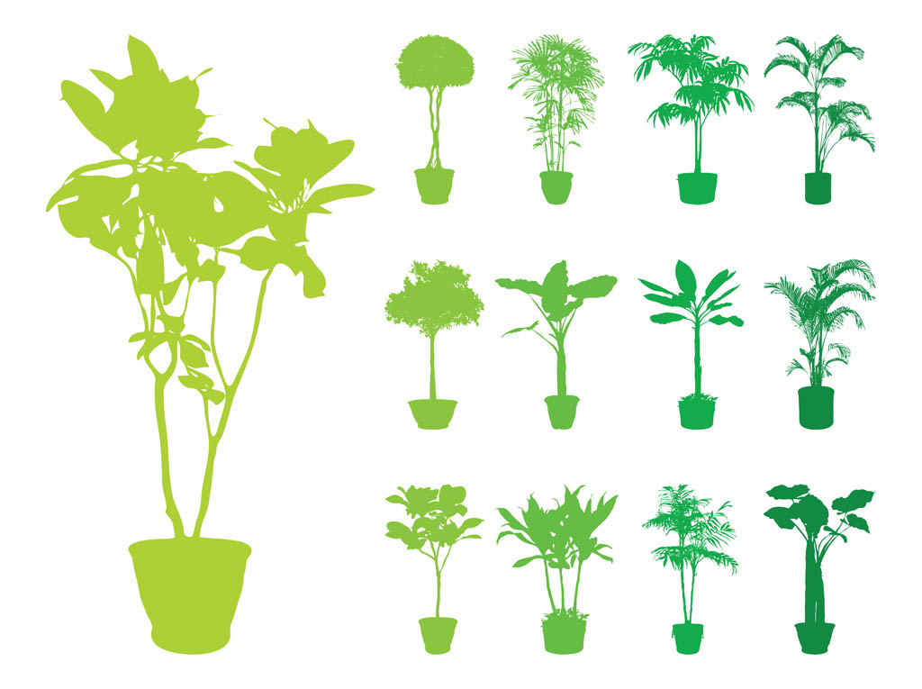 Potted Plants Silhouette Vector